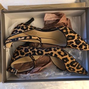 Leopard Print Pointed Toe Heel - leather & fur